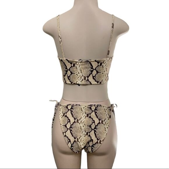 Nasty Gal Snake Animal Print Tie Detail Cut Out Triangle Bikini Set Size Med 10 - Picture 7 of 11